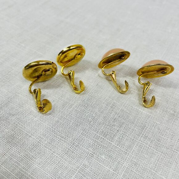 Vintage 80s Earrings White Pink Gold 80s VTG Original Clip On Earrings Vintage - Picture 4 of 7